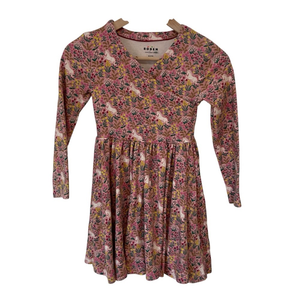Mini Boden Girl’s Unicorn Pink Floral Long Sleeve Casual Dress size 6